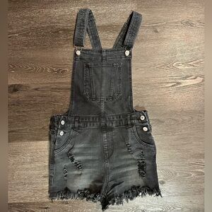 Black Distressed Denim Overalls
